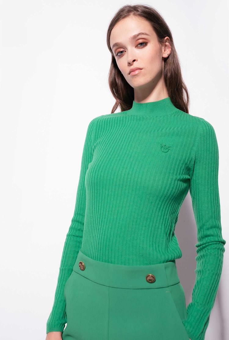 Women's Pinko Ribbed Mock-turtleneck Sweaters Green | Australia-80497539