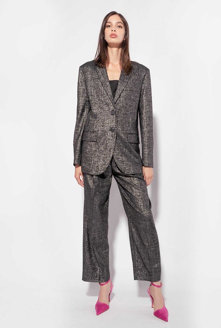 Women's Pinko Single-breasted Lurex Blazers Black/Silver | Australia-92304789