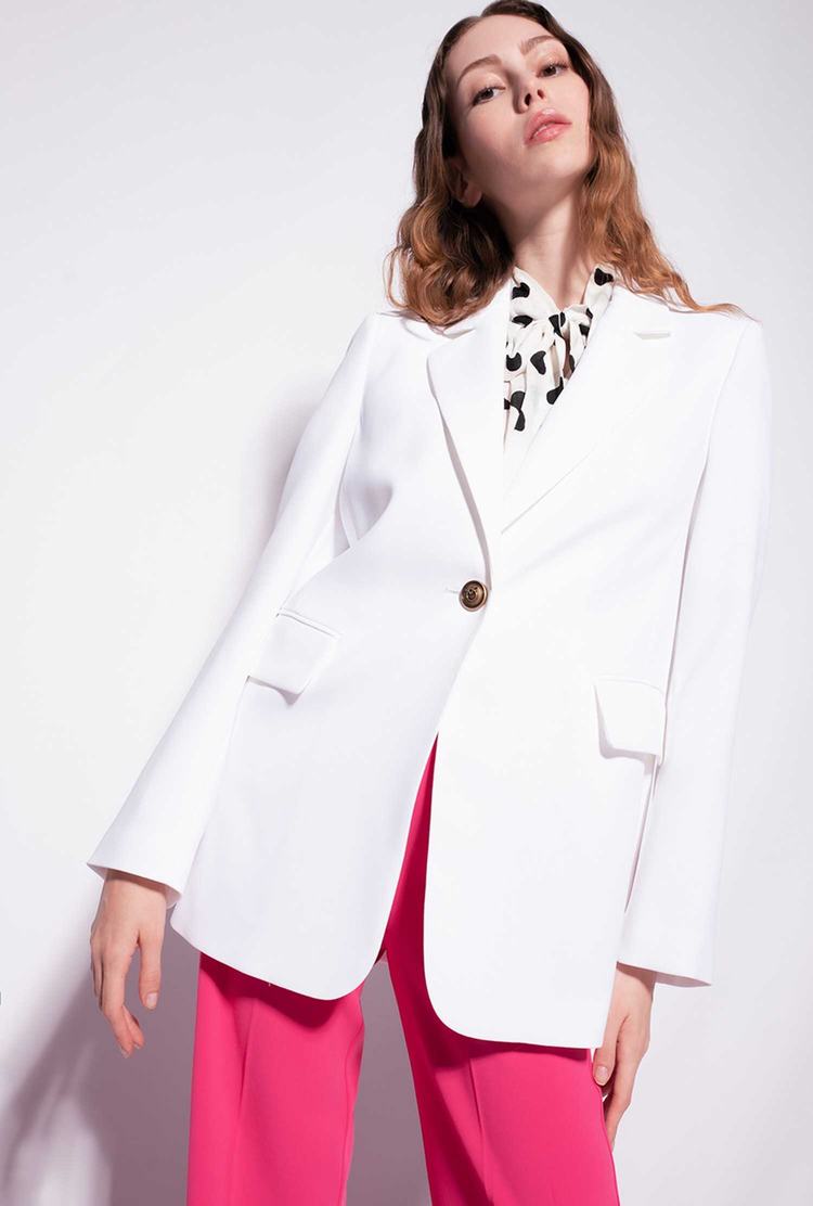 Women's Pinko Single-breasted Stretch Crêpe Blazers White | Australia-56487939