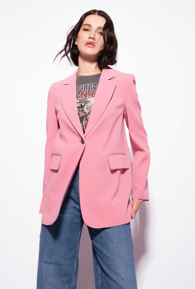 Women's Pinko Single-breasted Stretch Crêpe Blazers Rose | Australia-75012969