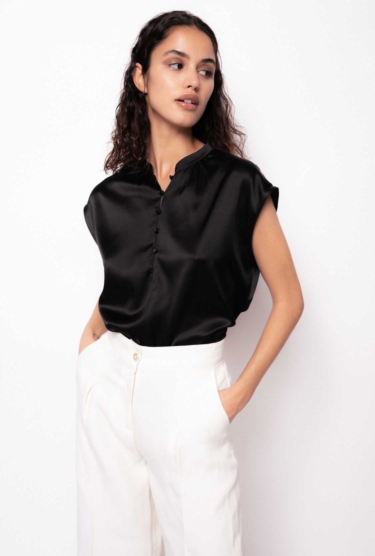 Women's Pinko Sleeveless Satin Shirts Black | Australia-56127389