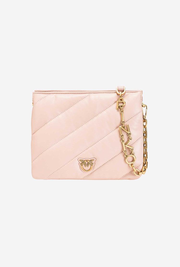 Women's Pinko Small Twins Bag Maxi Quilt Crossbody Bags Pink Gold | Australia-57148399