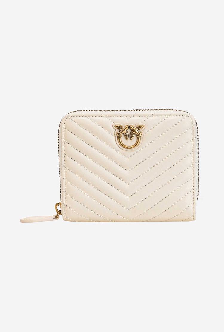 Women's Pinko Small Zip-around In Chevron-patterned Nappa Wallets White Gold | Australia-28195469