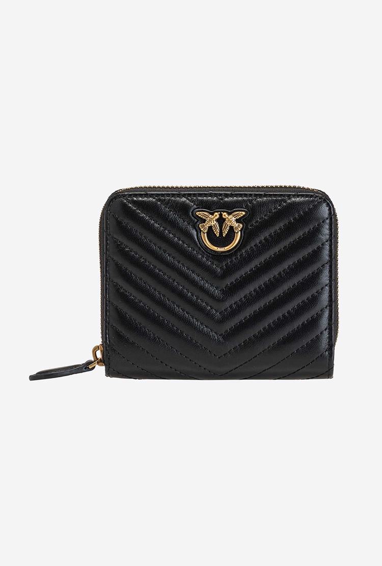 Women's Pinko Small Zip-around In Chevron-patterned Nappa Wallets Black Gold | Australia-64271599