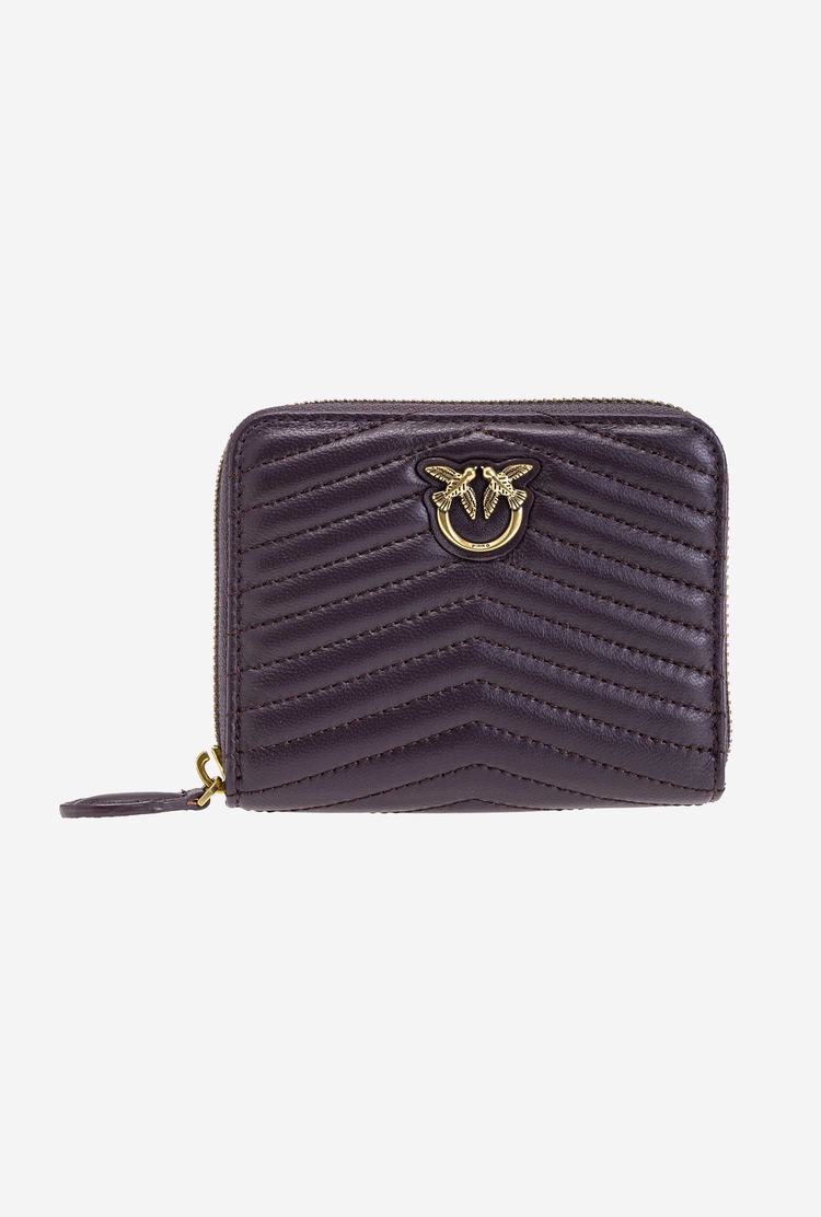 Women's Pinko Small Zip-around In Chevron-patterned Nappa Leather Purses Purple Gold | Australia-71923809