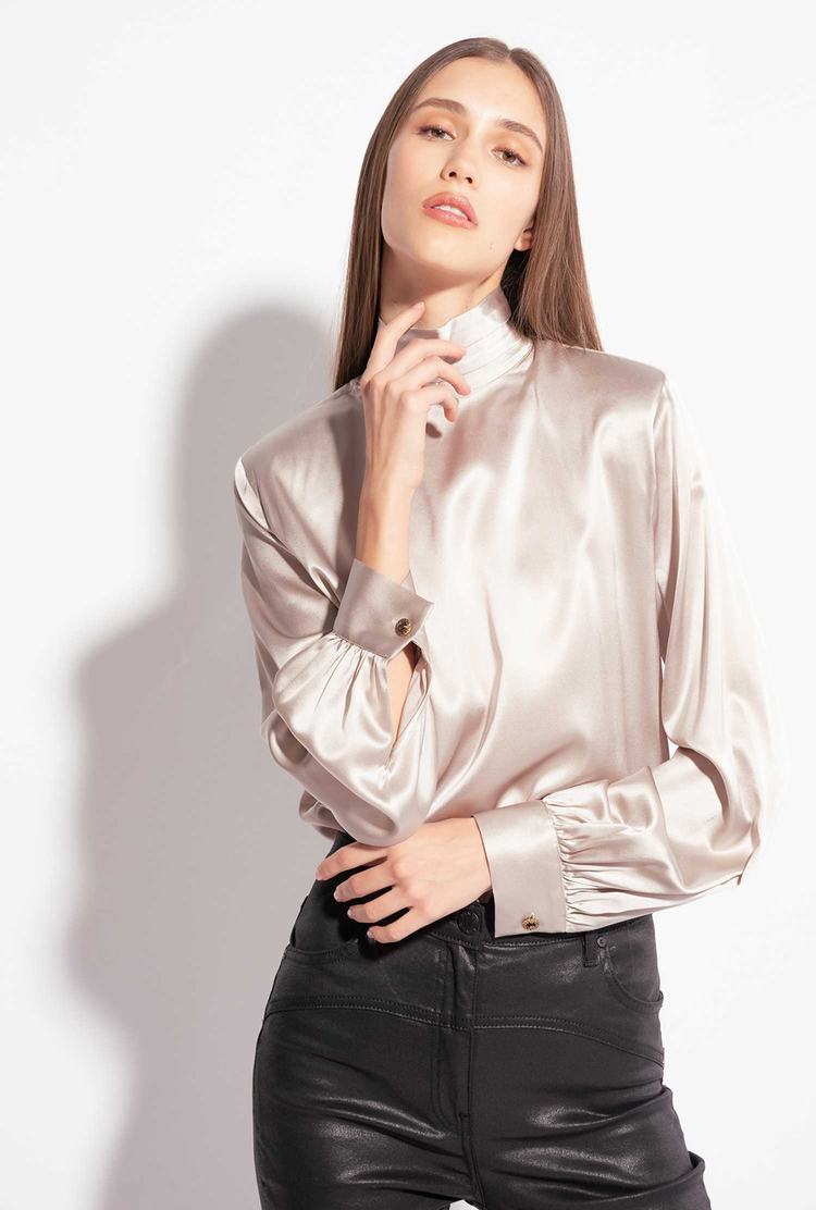 Women's Pinko Stretch Satin Turtleneck Shirts Silver | Australia-31549289