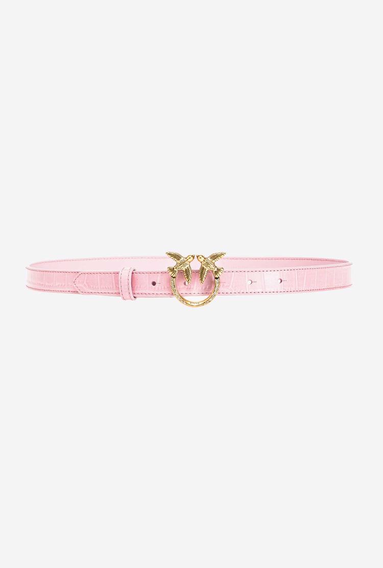 Women's Pinko Thin Crocodile-print Love Birds Leather Belts Pink Gold | Australia-54638299