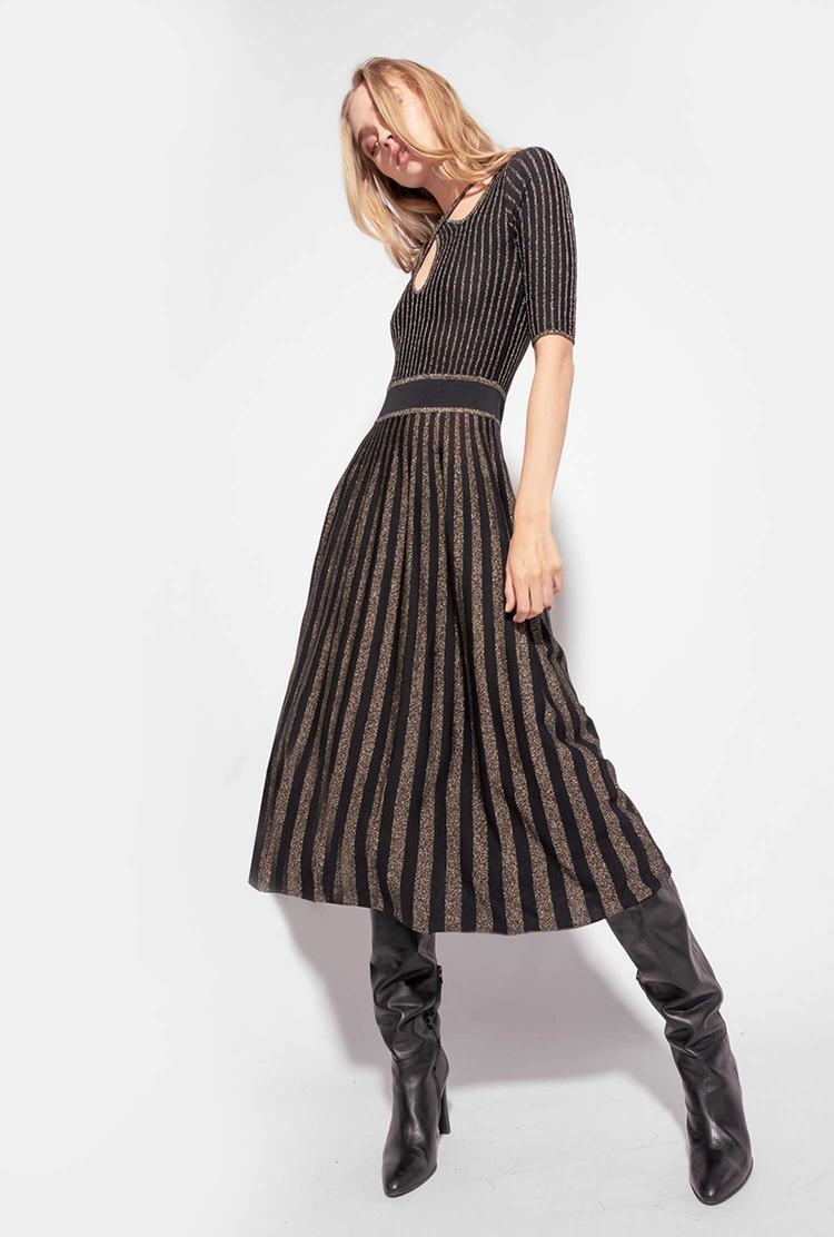 Women's Pinko Two-tone Knit Midi Dress Black/Gold | Australia-26403179