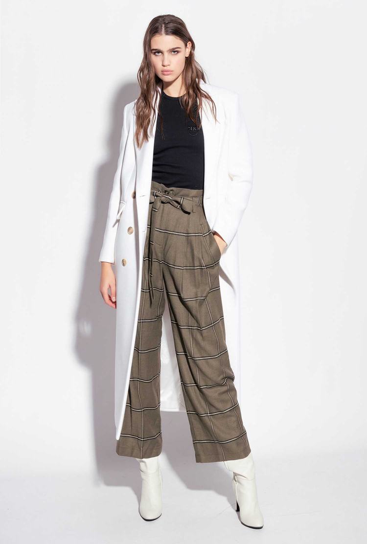 Women's Pinko Wide-leg Check Pants Multicolor Green/Beige | Australia-79615489