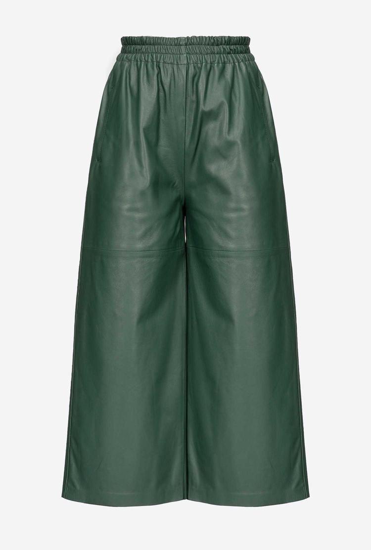 Women's Pinko Wide-leg In Ultra-light Leather Pants Green Deep Grey Blue | Australia-80746519