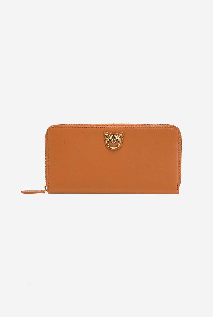 Women's Pinko Zip-around Leather Purses Brown Gold | Australia-94236109