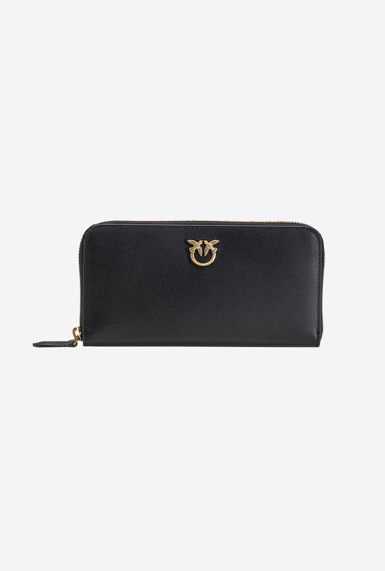 Women's Pinko Zip-around Leather Wallets Black Gold | Australia-16432809